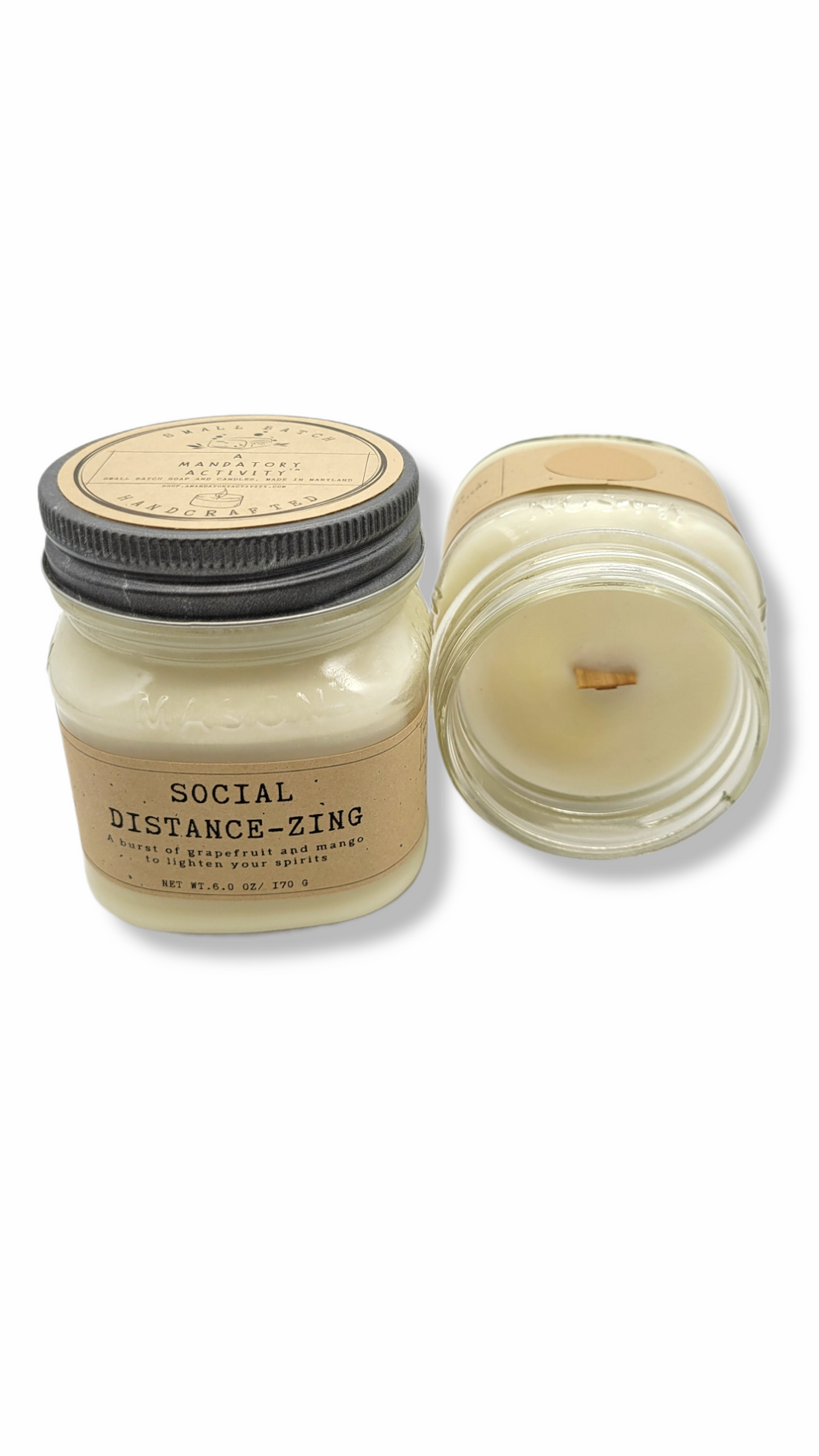 Social Distance-zing - Mango & Grapefruit (Soy Wood Wick Candle) - The Naked Soaps Co
